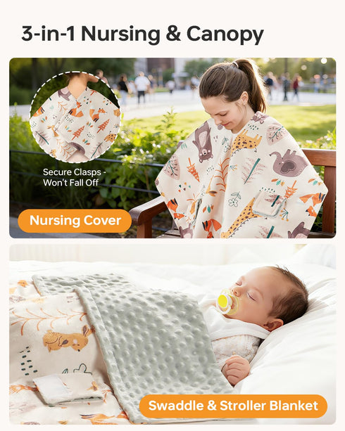 Babygreat Baby Car Seat Cover - Ultra Soft Minky Carseat Covers Baby with Snap Peekaboo Opening, Multi-Use Stroller