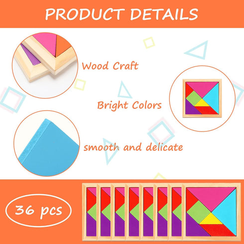 36 Shappy Pieces Wooden Tangram Puzzles for Kids Educational Shape Puzzle Toys Geometric Pattern Brain Logic Puzzle