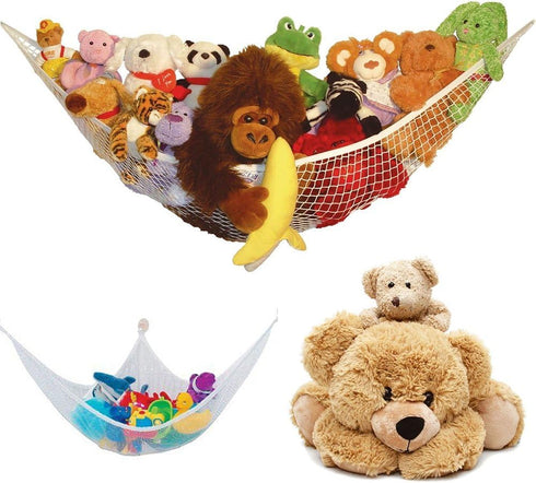 Yuhoo Toy Hammock, Stuffed Animal Storage Net with Hanging Hooks, Plush Toy Organizer for Playroom Bedroom Bathroom