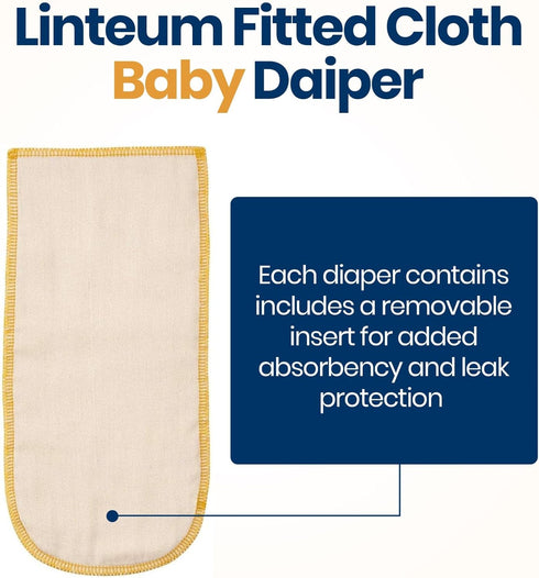 100% 6 Pack 14-23 lbs) Linteum Textile Fitted Cloth Diapers with Snap Closures Cotton, Adjustable Snaps, Removable