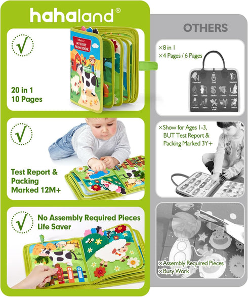 1-3 1 hahaland Busy Book for Toddlers - Montessori Toys Busy Board for Year Old Boy Gifts Girl Toys Educational