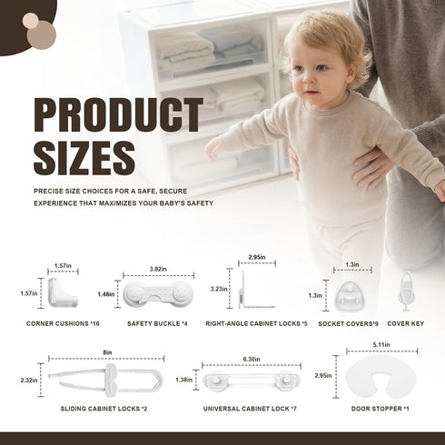 45 Pack Pack Baby Proofing Kit for Child, Child Safety Cabinet & Drawer Locks, No Drill Corner Guards, Outlet Covers