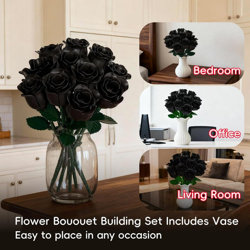 12 Set 528PCS JAKI Roses Bouquet Building with Heart-Shaped Gift Box Base, Gothic Matte Roses Artificial Flower