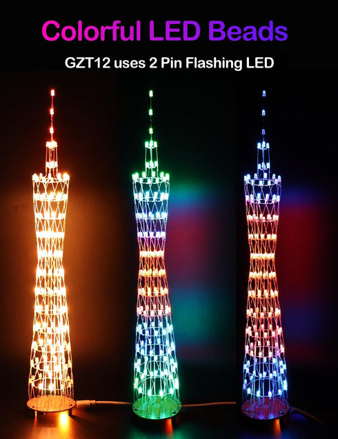 Led Canton Tower Model DIY Electronic Kit, LED Cube Model Handmade Soldering Project Kit, Height 38cm.