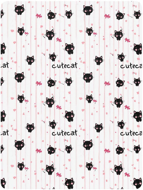 miaozhen 1 Pack 52x28 Cotton Baby Crib Sheets Soft Stretchy Cute Animal Black Cat Handdrawn Crib Mattress Sheet