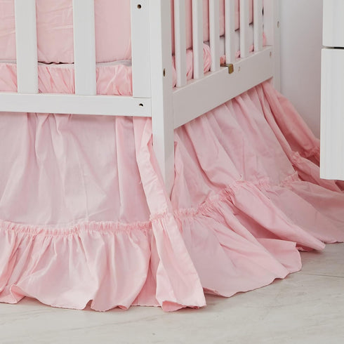 Brandream Crib Bed Skirt for Baby Girls Boys Blush Pink Boho Bohemian Solid Cotton Toddler Bedskirt Farmhouse Chic