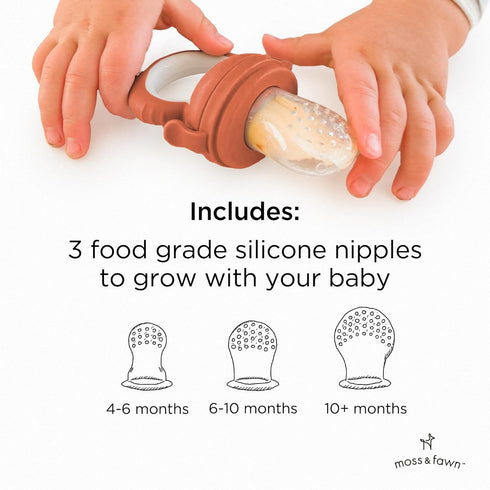 Soothing Silicone Frozen Baby Food Teething Toy, Pacifier Fruit Feeder and Teether - BPA Free, Terracotta Forage Feeder