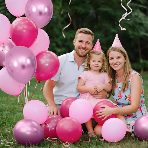 100Pcs 12Inch Pink Balloons Hot Pink Metallic Pink Balloon Light Pink Balloon for Birthday Wedding Baby Shower Princess