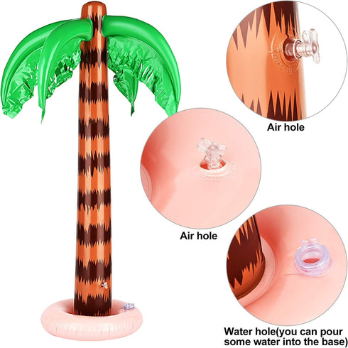 meekoo 6 Pieces Jumbo Inflatable Palm Trees, Coconut Trees, Pink Flamingos, Colorful Beach Balls for Hawaii Luau Party