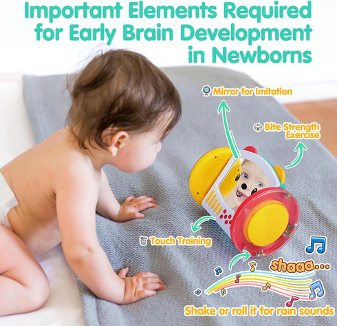 Tummy 0 3 6 9 12 PLAY Time Toys Rolling Baby Mirror Activity Toy for Newborn Months with Teethers Infant Mirror