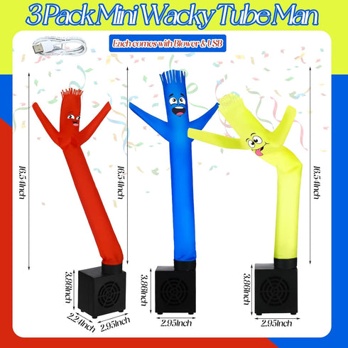 Poen 3 Pcs Mini Inflatable Tube Man Wacky Waving Inflatable Tube Guy Desktop Mini Air Dancer Toys for Kids Birthday