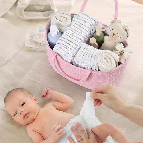 19L 16.8"x9.8"x9" Baby Diaper Caddy Organizer, Cotton Rope Diaper Basket, Changing Table Storage Caddy With Removable