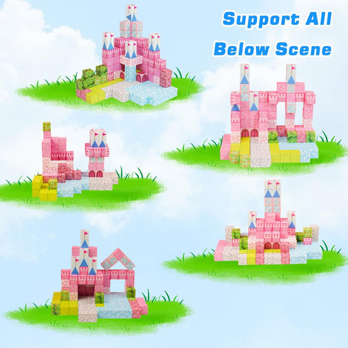 Behanluva 128PCS Set, 3 Magnetic Building Blocks Magnetic Blocks for Girls, Magnet Tiles Cube Game, Princess Castle