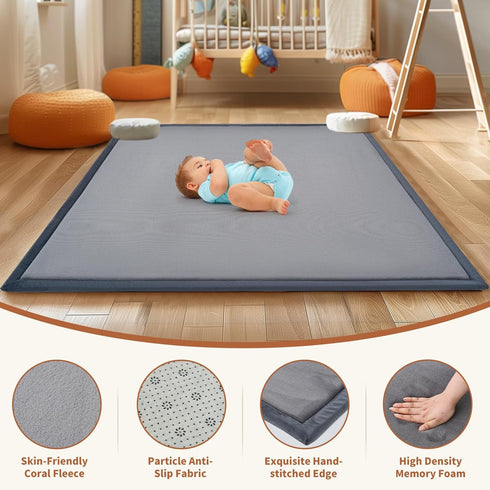 50 50in, 1.4in SUNYRISY Baby Play Mat for Floor x Thick Memory Foam Padded Play Mats for Baby, Soft Velvet Infants