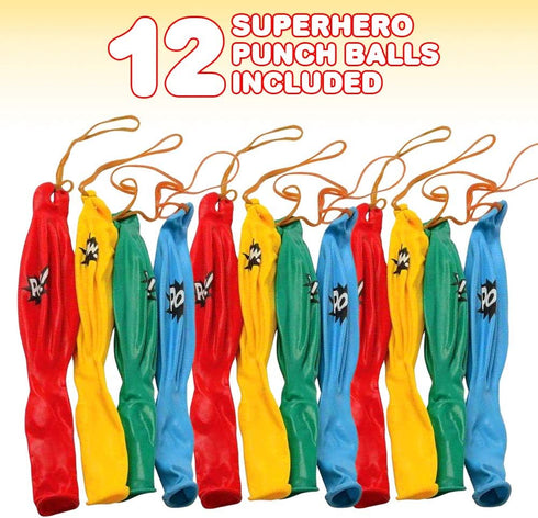 ArtCreativity Superhero Punch Balls, Set of 12 Durable Latex Balloons, Superhero Party Supplies, Goodie Bag Fillers