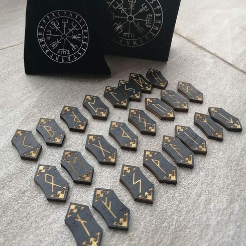Handmade Wooden Rune Divination Game Set, Nordic Handmade Woodcut Rune Stones with Dedicated Storage Bag