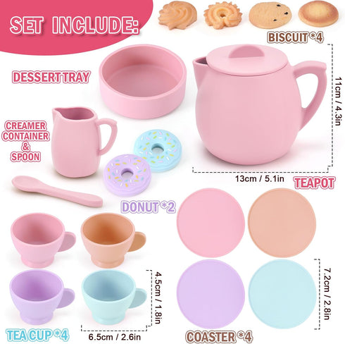 20 Set Set 2 3 4 5 6 Lorfancy Pcs Silicone Tea Party for Little Girls Kids Toddlers Tea with Tea Pot Cups Food Pretend