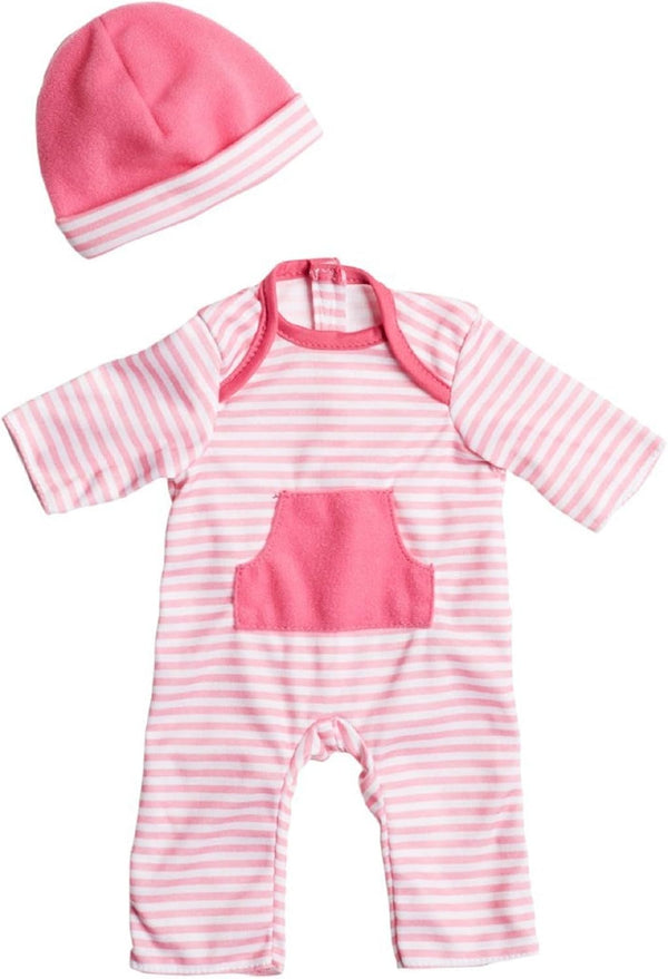 JC Toys Berenguer Boutique La Baby Doll Outfit, 2 Piece Hot Pink Striped Onesie, Washable, Fits Dolls 14"-18"