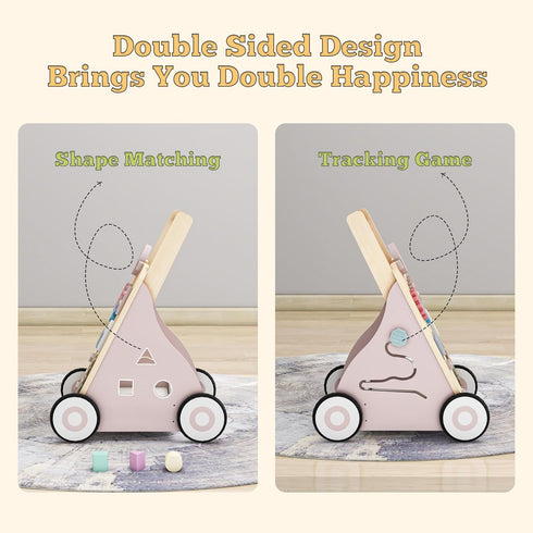 9+ Wooden Baby Walker, Baby Push Walker with Wheels Multiple Learning Activity Center Baby Walker Adjustable Height