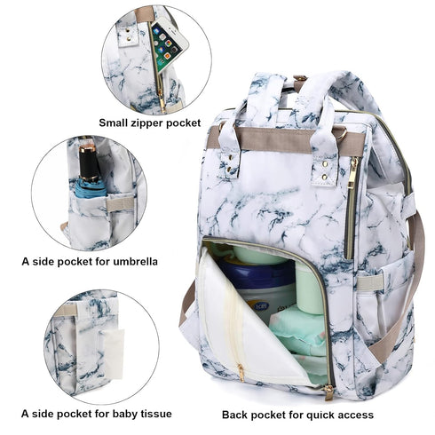 Yusudan Backpack Diaper Bag for Baby Girls, Mom Waterproof Large Nappy Bags for Women (Marble)