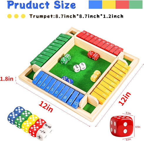 Elanbells 12 Inch 2-4 Shut The Box Dice Game Upgraded Player Wooden Dice Game Math Addition Games Close The Box Family
