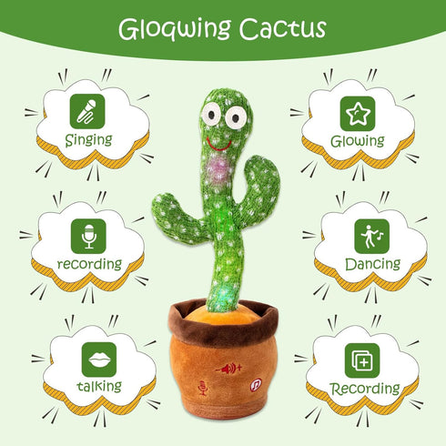 MIAODAM Children Song Version Dancing Cactus, Volume Adjustable Talking Toy, Colorful Glowing Singing Cactus