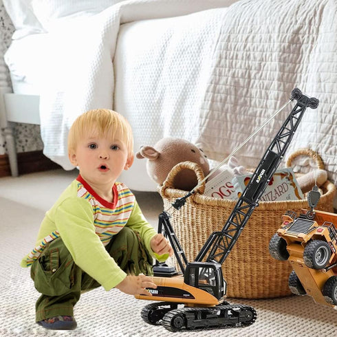 Qcar 1/50 Heavy Duty Construction Metal Crawler Crane, Truck Crane Vehicle Toys for Kids, Outdoor Sandbox Car Toys