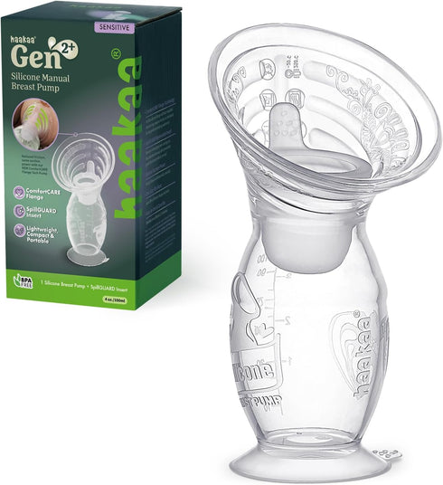 haakaa Gen.2 Plus Upgraded Manual Breast Pump, 4oz/100ml Multi-Ring ComfortCARE Sensitive Silicone