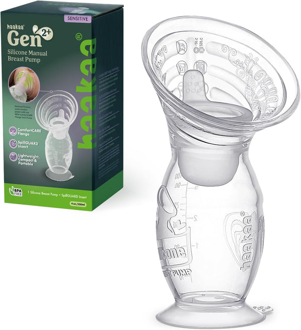 haakaa Gen.2 Plus Upgraded Manual Breast Pump, 4oz/100ml Multi-Ring ComfortCARE Sensitive Silicone