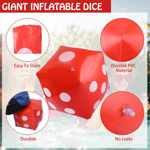 3 Pack Inflatable Dice - Jumbo Giant Inflatable Dice Toy for Indoor Outdoor Board Game Ludo Pool Party Favor (Red, 12
