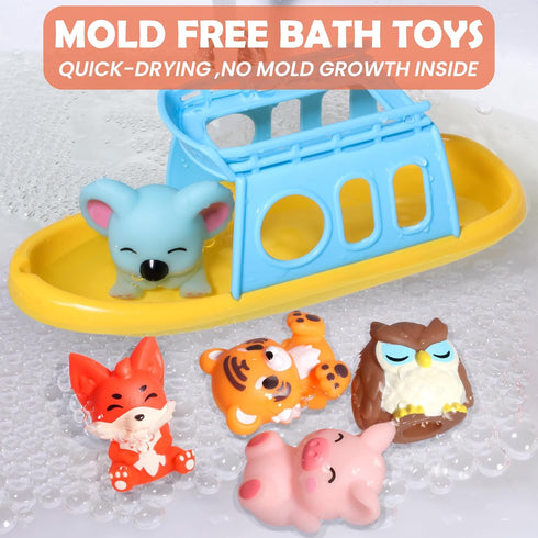 1 5 Set 3 4 5 6 Oriate Bath Toys for Kid, Boat and Silicone Animal Finger Puppets, Sensory Learning Toy in The Bathtub