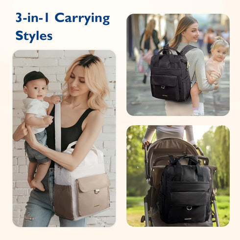 mommore Backpack, Diaper Bag Large Baby Bag for Girl Boy Convertible Diaper Bag Tote with Changing Pad, Insulated