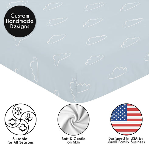Sweet Jojo Designs Fitted Baby Crib Sheets (Clouds Print) for Boys, Infant Nursery, Toddler Room - Standard Size (Blue