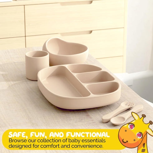 Sets (6 Set) Baby Essentials by Muqee Peeko with BLW Supplies and Kids Feeding - Food Grade Silicone Piece