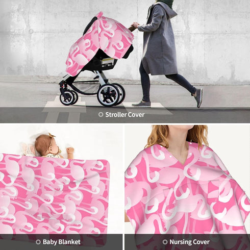 Zhbvncp Flamingo Pattern Baby Car Seat Cover & Breastfeeding Nursing Cover - Breathable Stretch Fabric Multi-Use
