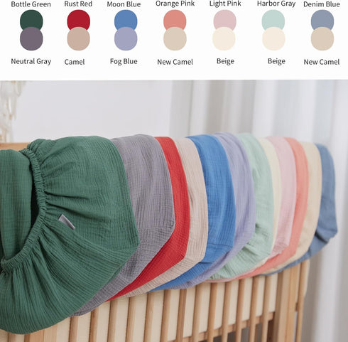 2 Pack Set 28"x 52" Muslin Neutral Crib Sheets for Boys & Girls Blue Rutiwa Soft Breathable Baby Sheets for Crib