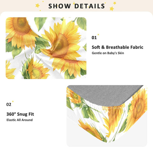 Bseiialft 52 28 Sunflowers Floral Crib Sheets for Boys Girls Soft and Breathable Cotton Baby Sheets for Standard Crib