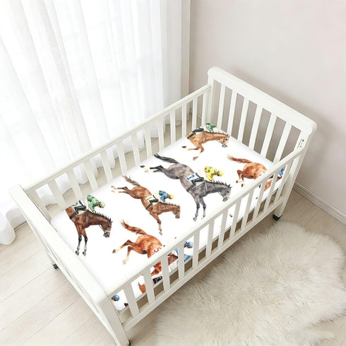 CZXW 52" 28" Horse Racing Jockeys Crib Sheets Fitted x Natural Cotton Soft & Breathable for Baby Crib Mattress