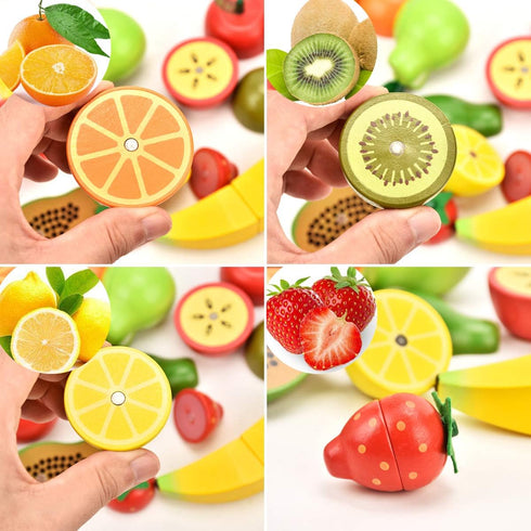 CARLORBO 2 Set Kitchen,9 Wooden Toys for Year Old - Pretend Play Food for Kids Play Cuttable Toy Fruit and Veg