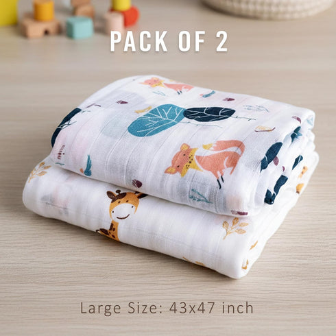 NOOVIA 2-Pack 43x47 inch, Muslin Swaddle Blankets, Baby Swaddles for Girls and Boys, Newborn Receiving Blankets, Bamboo