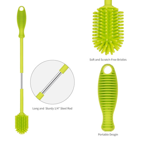 A2S A-Brush Silicone Bottle Cleaner Brush, Flexible, Long Handle - Water Bottle Cleaner, Baby Bottle Nipple Brush