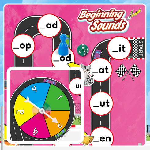 Educational Phonics Board Games for Kids, CVC and CVCC Reading and Spelling Games for Ages 4-6, Family Fun