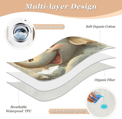 Yoogain 52" 34" Art Elephant Vintage Bathtub Toddler Water Resistant Bed Wetting Pad Leakproof Quick Drying Bed Liners