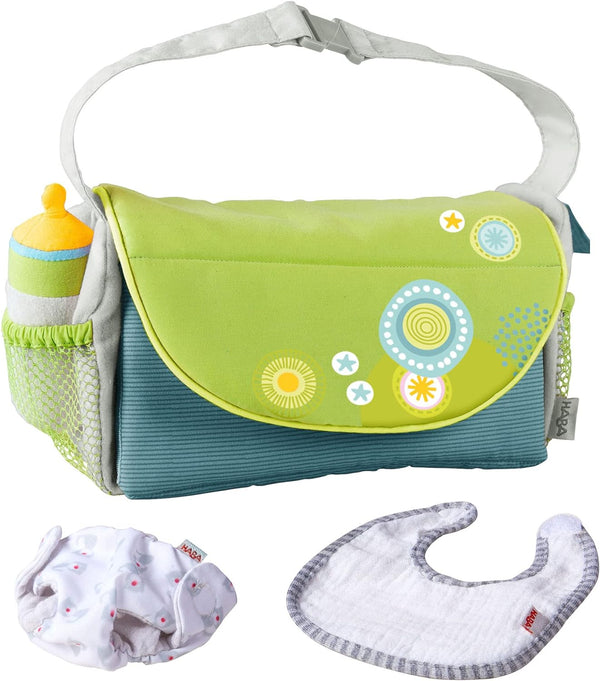 HABA Baby Doll Diaper Bag with Soft Bottle & Reusable Cloth Doll