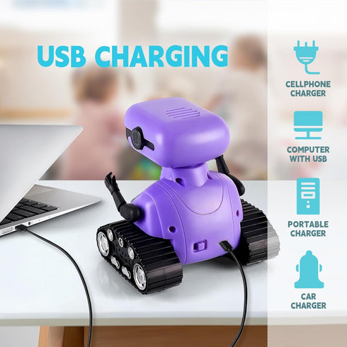 Rechargeable Emo Robot Toy, Remote Control Robot with Auto-Demonstration, Smart Robot Gift for Kids Age 3+ Purple