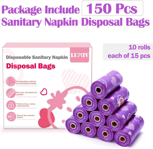 150Pcs Luxiv Sanitary Napkin Disposal Bags, Pink Disposable Sanitary Bag Personal Care Disposal for Tampons Trash Bag
