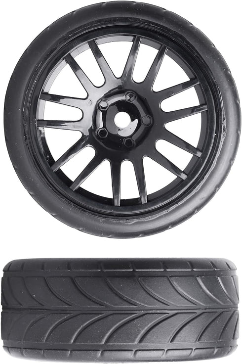 12mm Hex Preglued Wheels Tires Set, 1/10 On Road RC Car Compatible with Tamiya TT02 TT01 Traxxas 4tec 2.0 3.0 Touring