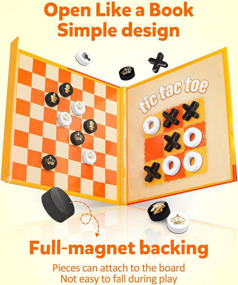 3 1 Set, Coogam Magnetic Travel Chess Board Game, in Tic-Tac-Toe Checkers Indoor Outdoor Activity Travel Toy Gift