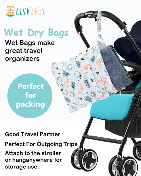 2pcs 2LW04 ALVABABY Waterproof Wet Dry Bags,Reusable with Two Zippered Pockets,Baby Cloth