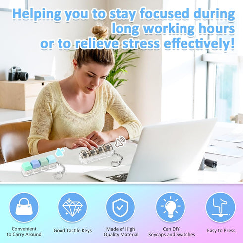 2 Keyboard Fidget Toy, PCS Fidget Keyboard Keychain Silent Keyboard Clicker Fidget Toy Stress Relief Anxiety Sensory